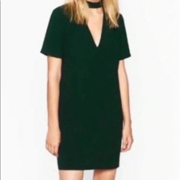 ZARA DARK EMERALD GREEN SHORT SLEEVE KEYHOLE NECK MINI DRESS SIZE S - Picture 9 of 10